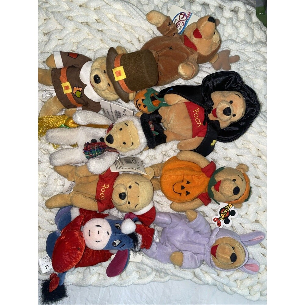 Winnie The Pooh Disney Beanie Babies Lot Of 8 Christmas Halloween Holiday 90s